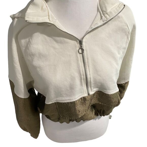 Zara Women Shiny Metallic Pullover Streetwear Color block Cropped Hoodie M - Picture 7 of 9